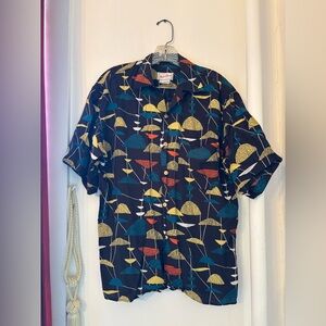 1990’s Nick & Nora Button Down Shirt Midcentury Rockabilly 50’s Print